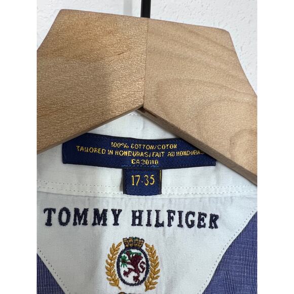 Tommy Hilfiger Blue White Collar Men’s Dress Shirt 17-35 - Picture 3 of 5